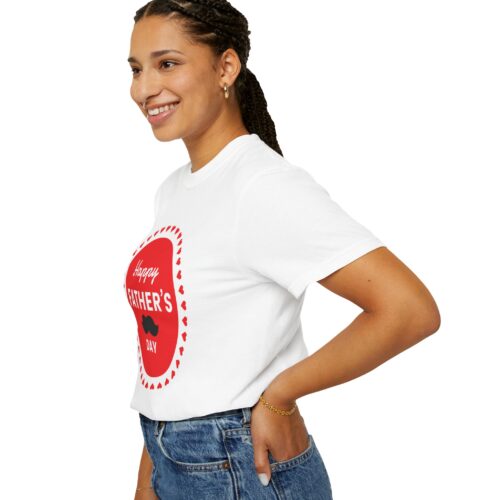“Happy Father’s Day” Red Badge Mustache T-Shirt – Cute Love Graphic Tee for Dads, Perfect Gift Giving & Celebration Wear. - Image 13