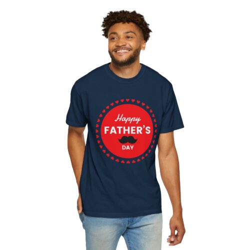 “Happy Father’s Day” Red Badge Mustache T-Shirt – Cute Love Graphic Tee for Dads, Perfect Gift Giving & Celebration Wear. - Image 30