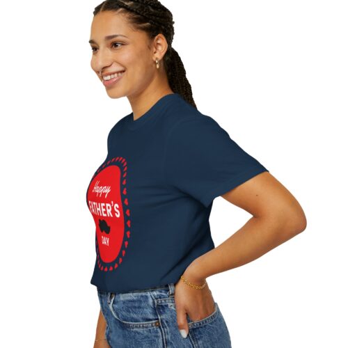 “Happy Father’s Day” Red Badge Mustache T-Shirt – Cute Love Graphic Tee for Dads, Perfect Gift Giving & Celebration Wear. - Image 29