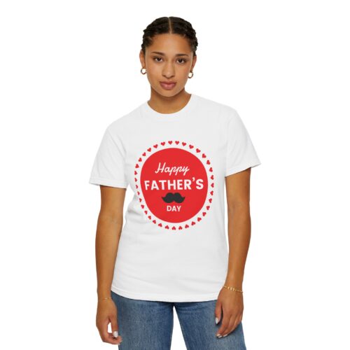 “Happy Father’s Day” Red Badge Mustache T-Shirt – Cute Love Graphic Tee for Dads, Perfect Gift Giving & Celebration Wear. - Image 12