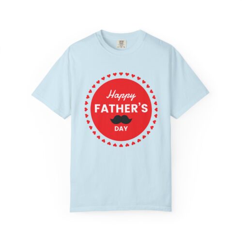 “Happy Father’s Day” Red Badge Mustache T-Shirt – Cute Love Graphic Tee for Dads, Perfect Gift Giving & Celebration Wear. - Image 1