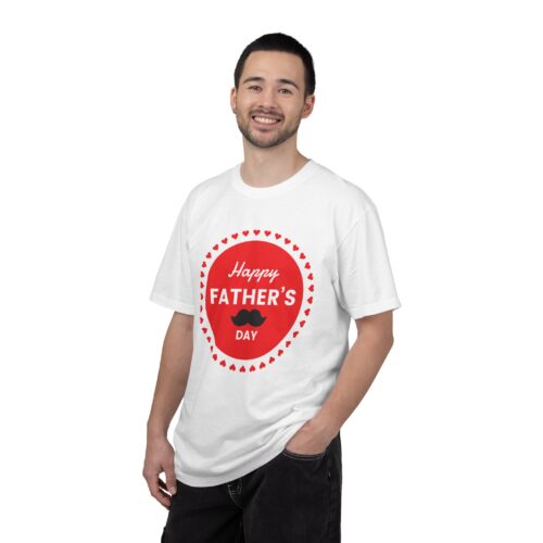 “Happy Father’s Day” Red Badge Mustache T-Shirt – Cute Love Graphic Tee for Dads, Perfect Gift Giving & Celebration Wear. - Image 10