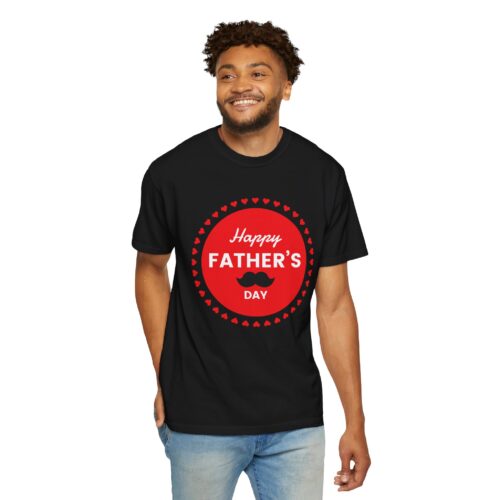 “Happy Father’s Day” Red Badge Mustache T-Shirt – Cute Love Graphic Tee for Dads, Perfect Gift Giving & Celebration Wear. - Image 38