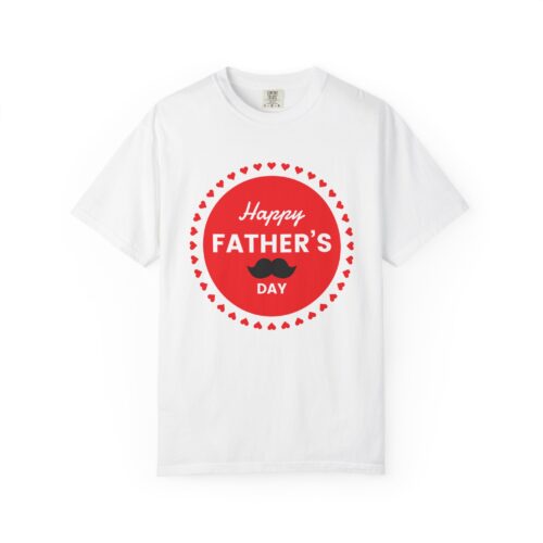 “Happy Father’s Day” Red Badge Mustache T-Shirt – Cute Love Graphic Tee for Dads, Perfect Gift Giving & Celebration Wear. - Image 9