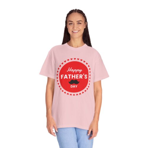 “Happy Father’s Day” Red Badge Mustache T-Shirt – Cute Love Graphic Tee for Dads, Perfect Gift Giving & Celebration Wear. - Image 51