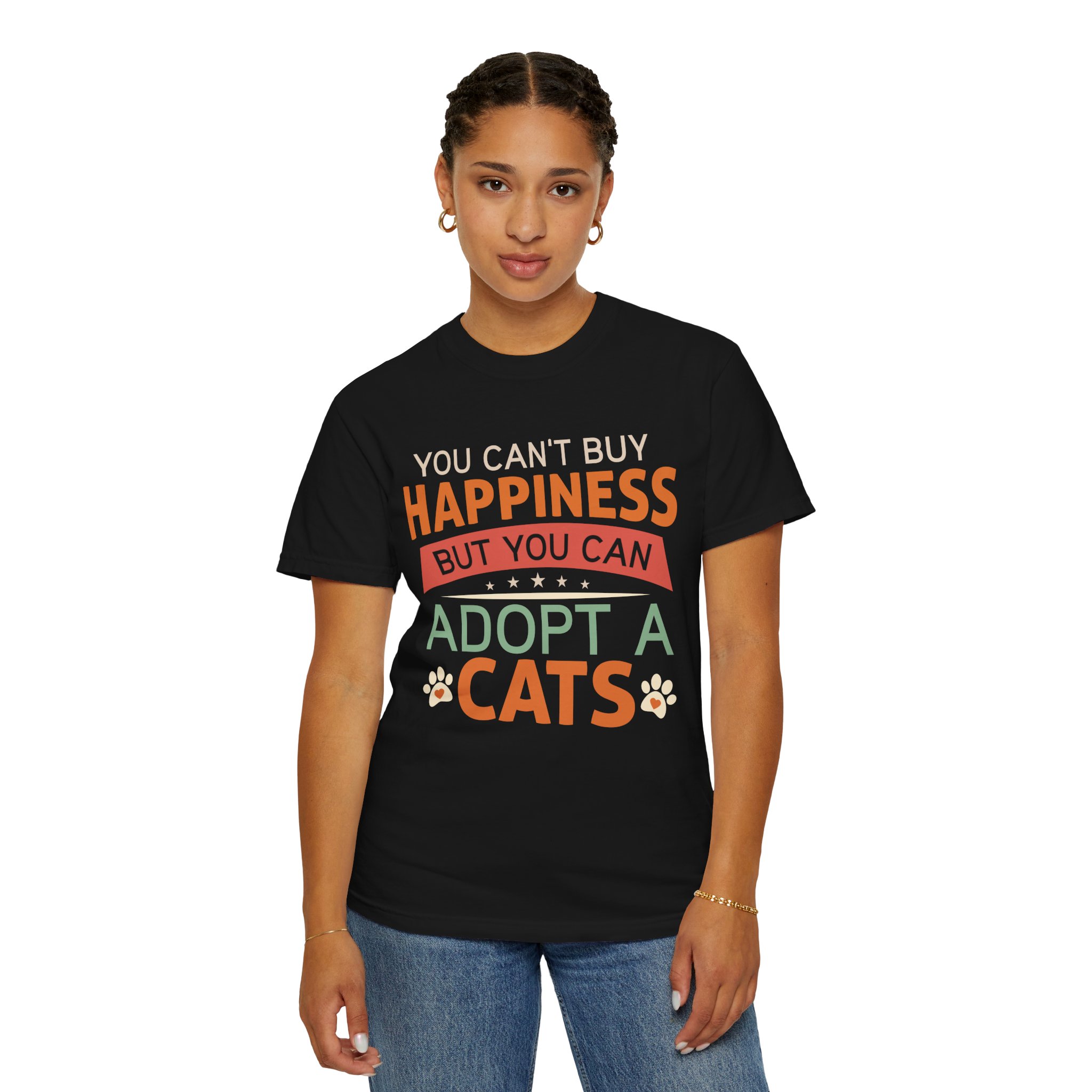 b2 - 5.16 - You Can’t Buy Happiness But You Can Adopt a Cat T-Shirt – Rescue Cat Lover Graphic Tee for Adoption Awareness & Heartwarming Pet Vibes. - Image 4