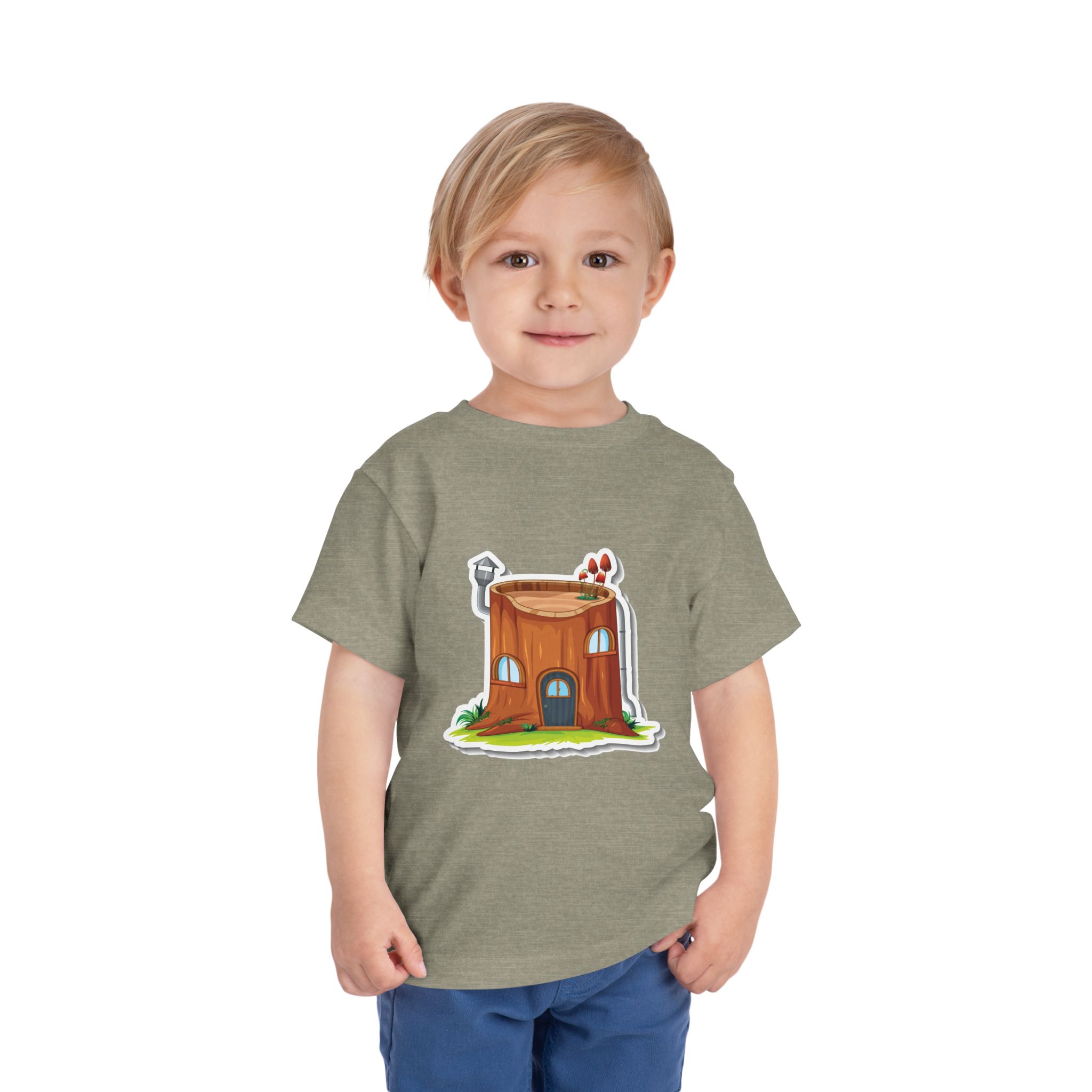 Cozy Tree Stump House Toddler T-Shirt – Cute Forest Cottage Graphic Tee for Kids, Boys & Girls. - Image 3