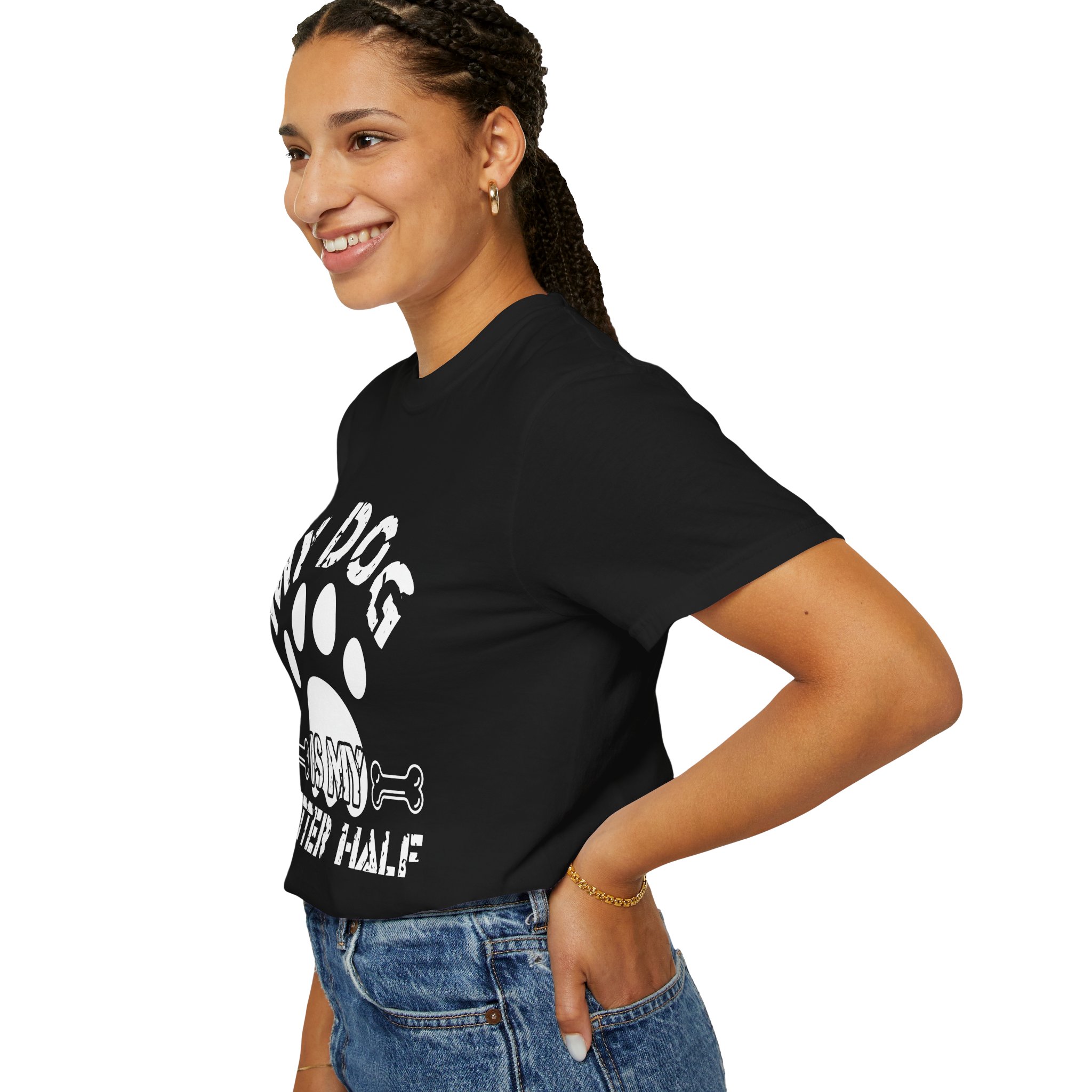 Dog Lover T-Shirt — "My Dog Is My Better Half" Paw Print Tee. - Image 37
