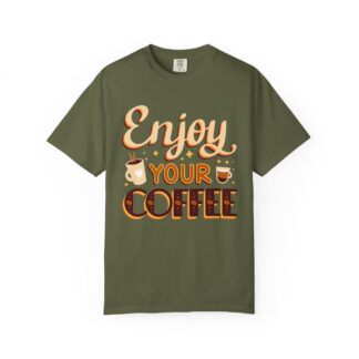 Enjoy Your Coffee T-Shirt – Retro Coffee Lover Graphic Tee for Relaxed Vibes & Everyday Enjoyment.