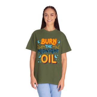 Bold motivational quote tee - Burn the Midnight Oil Unisex Tee - Image 3