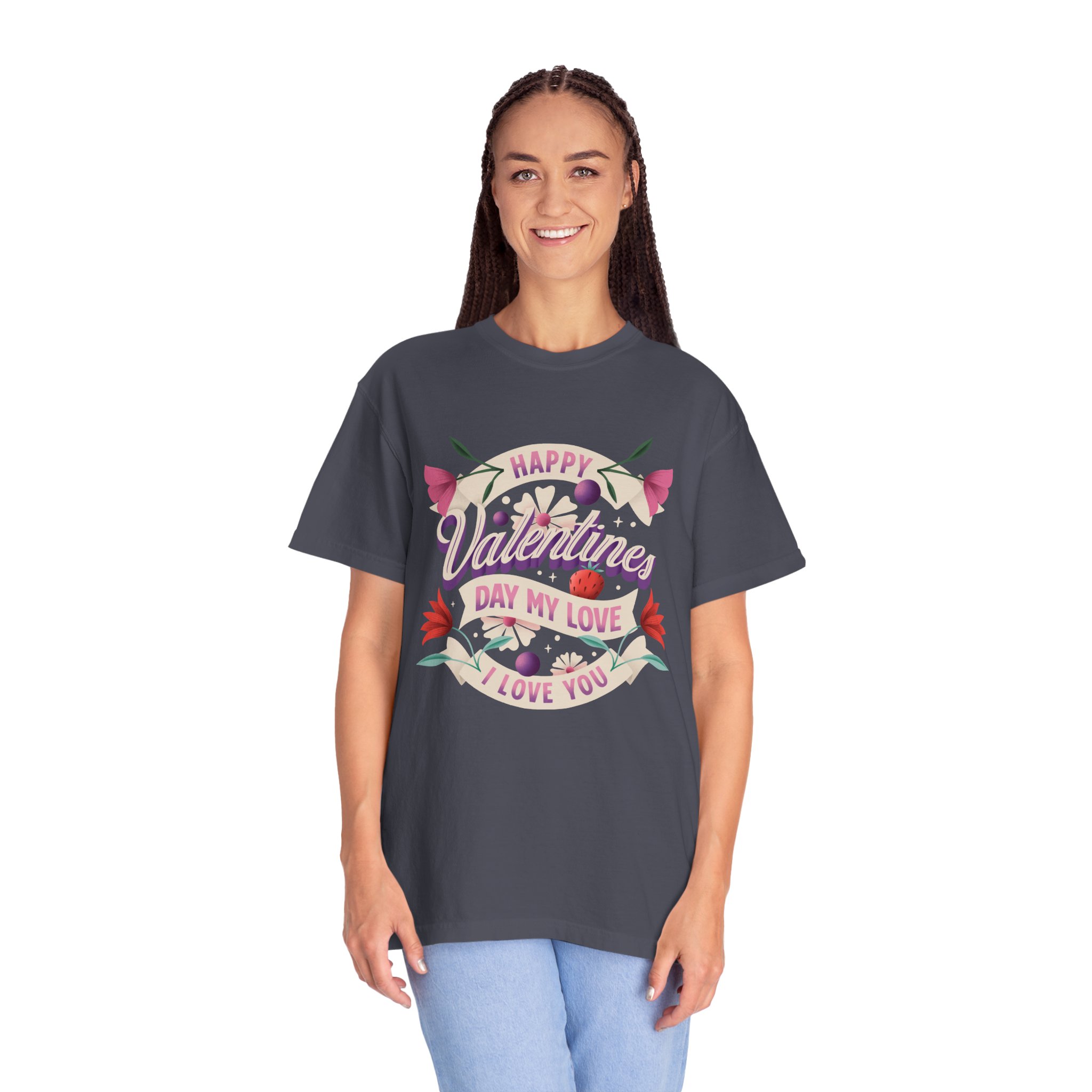 Valentine's Day Unisex T-Shirt, Cute Love Shirt, Garment Dyed Tee, Valentine's Gift, Couple's Apparel, Floral Design - Image 35