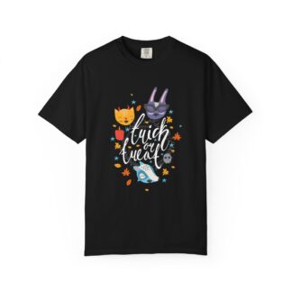 C - 5.19 - Trick or Treat Halloween T-Shirt — Cute Cat, Bunny & Mask Fall Graphic Tee for cat lover.