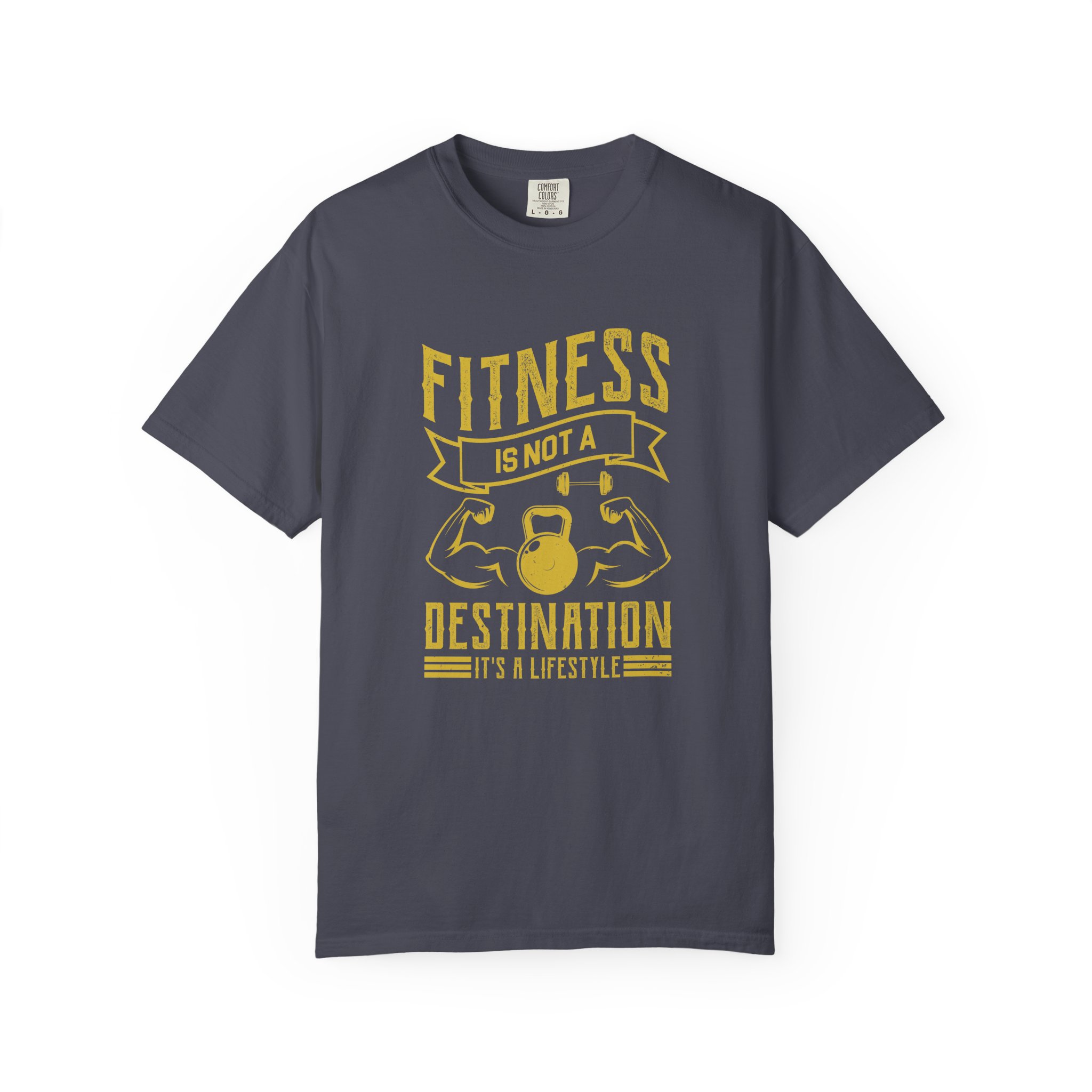 b2 - 6.1 - Fitness Is Not a Destination T-Shirt – Motivational Gym Graphic Tee with Kettlebell Design for Strength, Progress & Healthy Lifestyle.