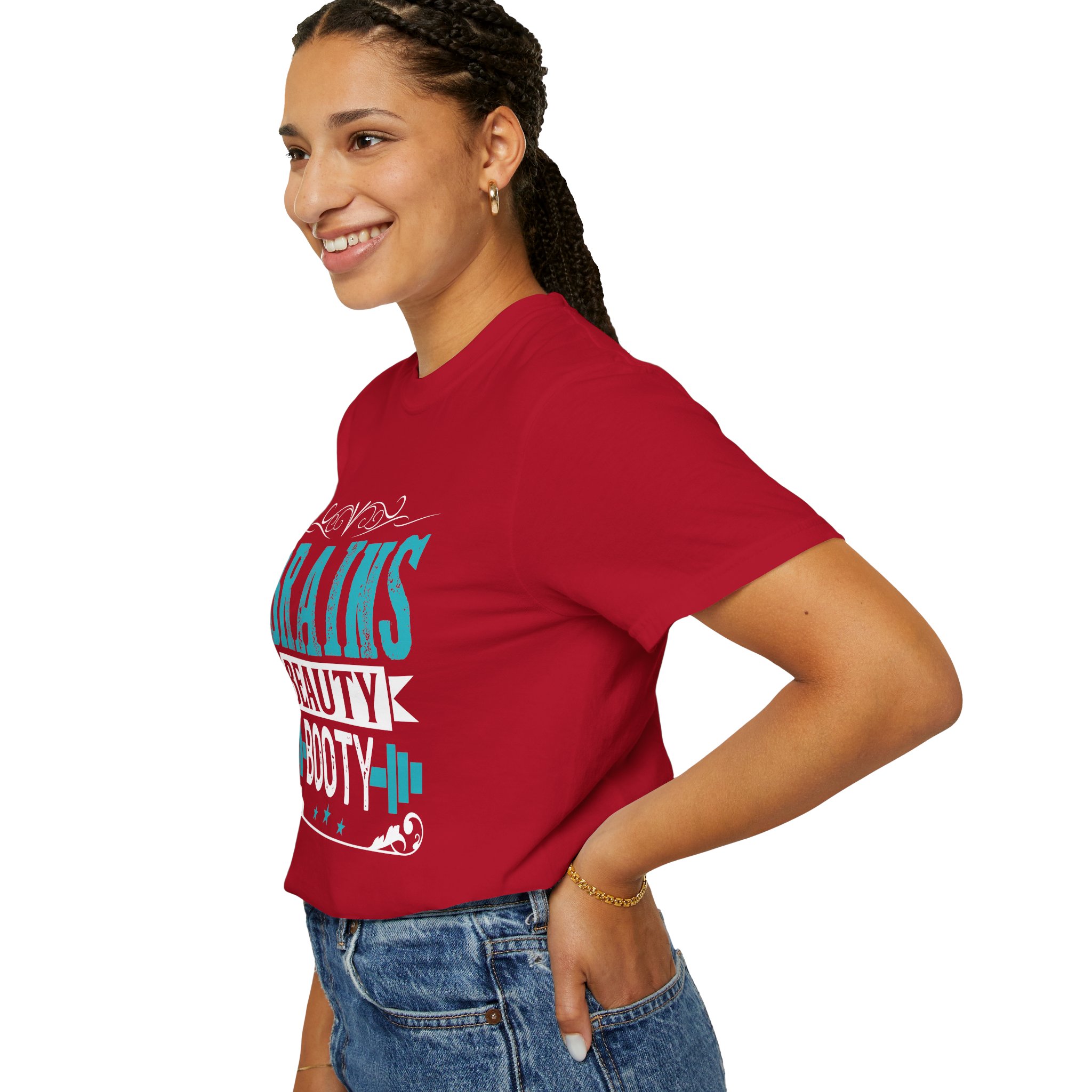 b2 - 6.12 - Brains Beauty Booty T-Shirt – Motivational Fitness Graphic Tee for Confidence, Strength & Empowered Style. - Image 5