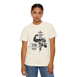 Gym Sports Club Workout T-Shirt – Dumbbells & Kettlebell Graphic Tee for Strength Training & Active Fitness Style. - Image 4