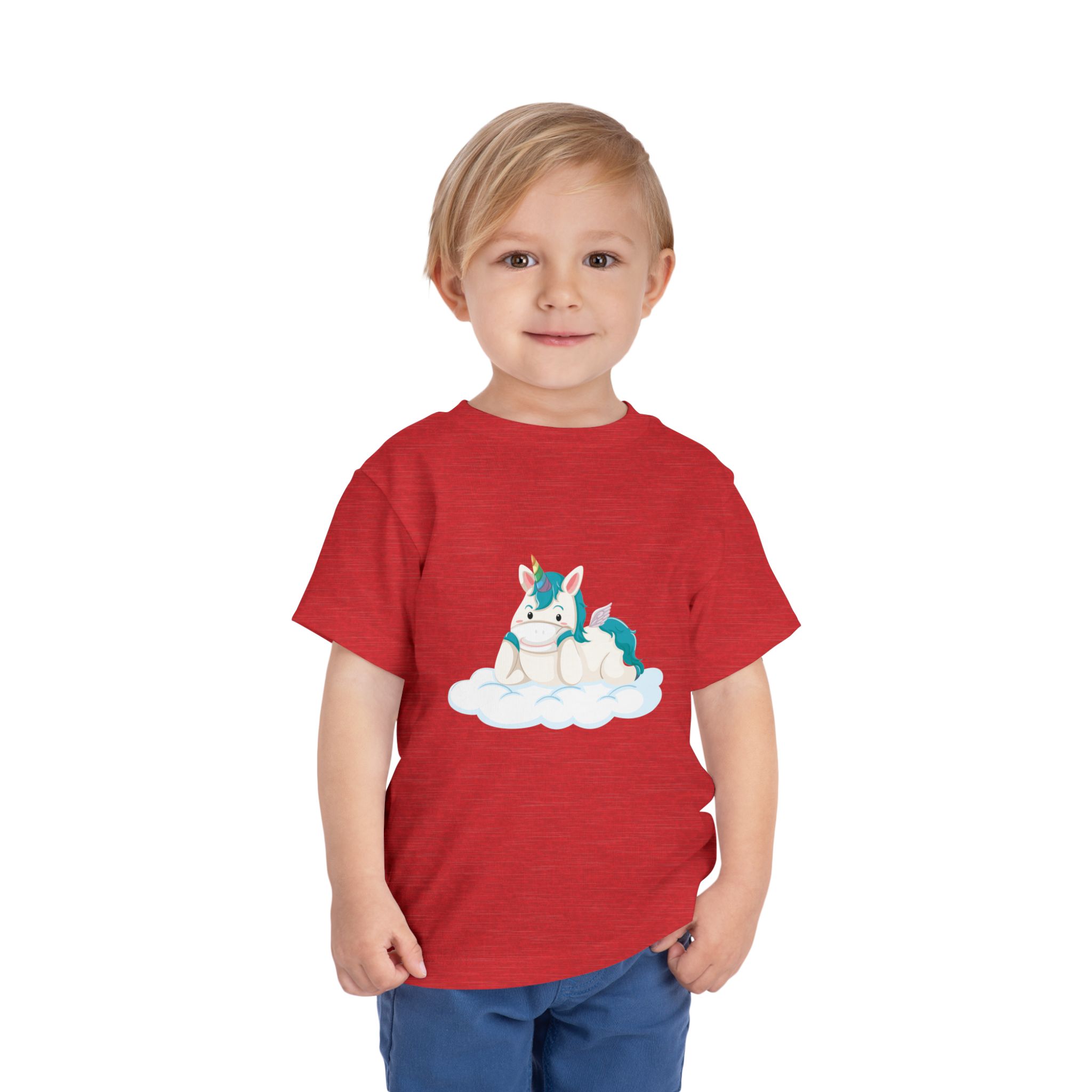 Cute Blue Unicorn on Cloud Toddler T-Shirt – Adorable Fantasy Graphic Tee for Kids, Boys & Girls. - Image 3