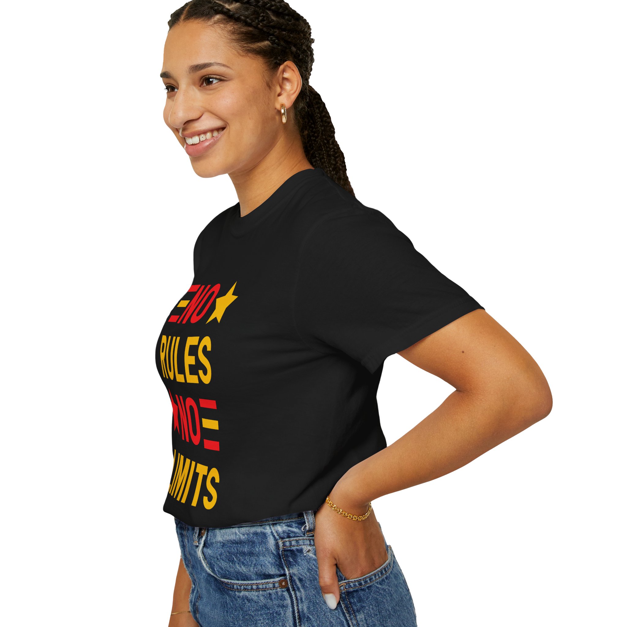 No Rules No Limits Graphic T-Shirt – Bold Retro Star Typography Tee for Streetwear Lovers & Trendy Style. - Image 5
