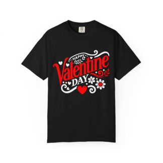 C - 8.14. - Valentine's Day T‑Shirt - "Happy Valentine Day" Retro Floral Design.