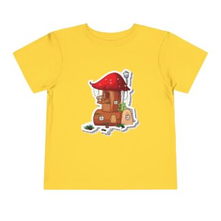 Mushroom Cottage Toddler T-Shirt – Cute Fairy House Graphic Tee for Kids, Boys & Girls.