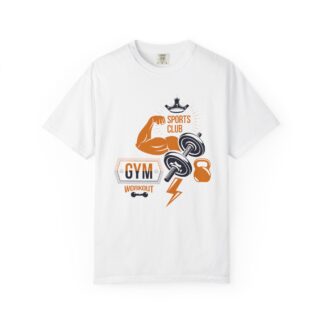 Gym Sports Club Workout T-Shirt — Muscle, Dumbbell & Kettlebell Fitness Tee.