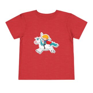 Brave Little Knight Riding Unicorn Toddler T-Shirt – Cute Fantasy Adventure Graphic Tee for Kids, Boys & Girls.