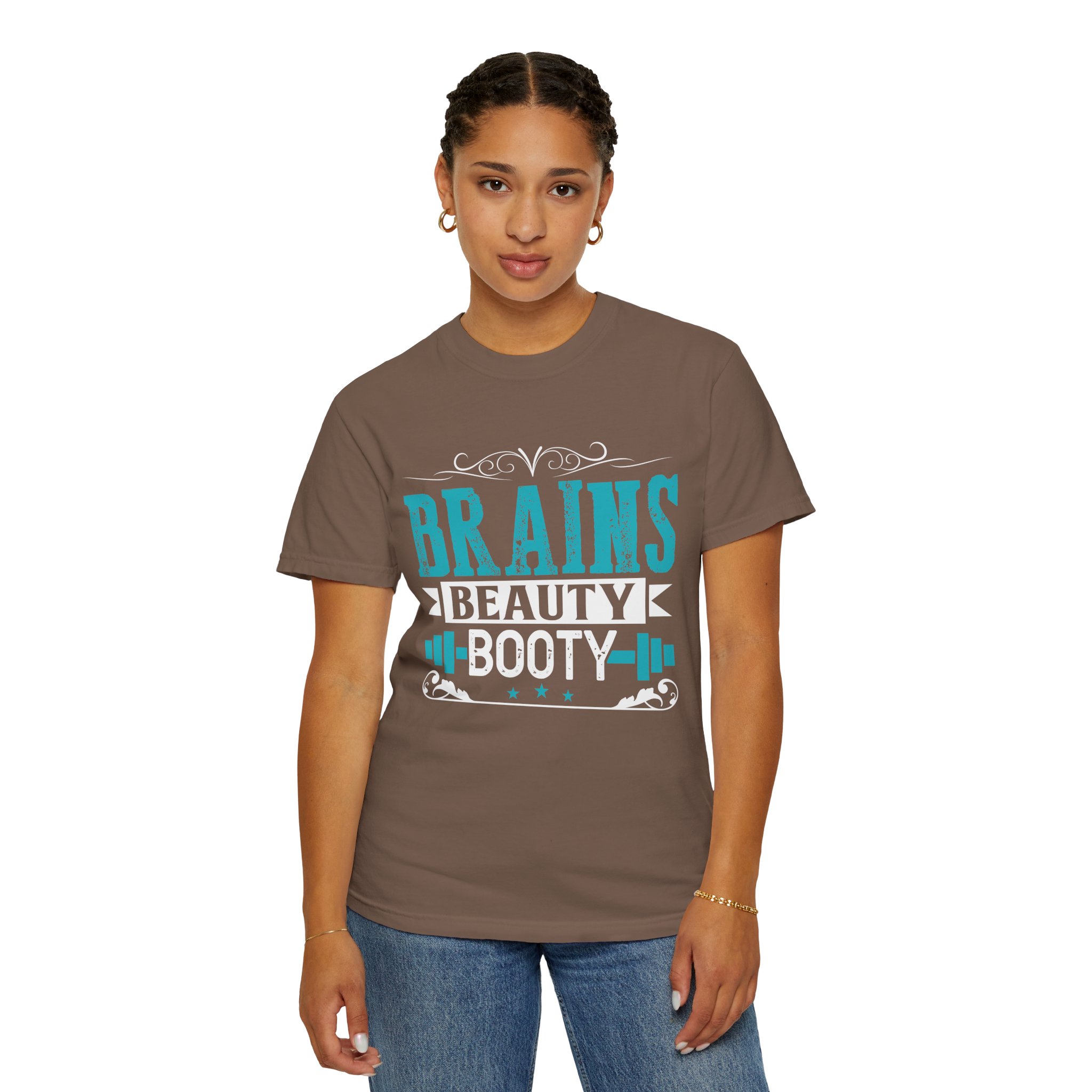 b2 - 6.12 - Brains Beauty Booty T-Shirt – Motivational Fitness Graphic Tee for Confidence, Strength & Empowered Style. - Image 12