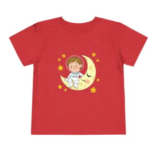 Cute Astronaut on Crescent Moon Toddler T-Shirt – Fun Space Adventure Graphic Tee for Kids, Boys & Girls.