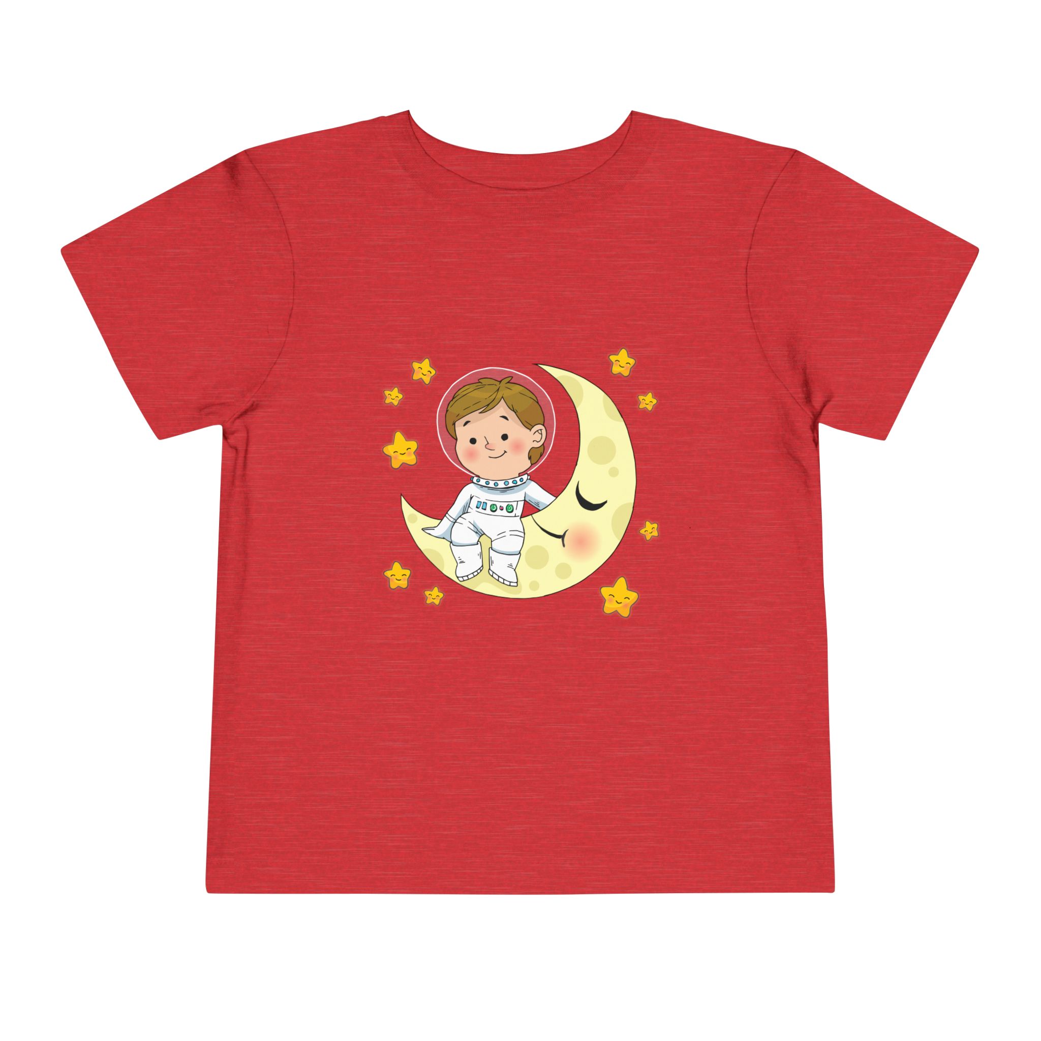 Cute Astronaut on Crescent Moon Toddler T-Shirt – Fun Space Adventure Graphic Tee for Kids, Boys & Girls.