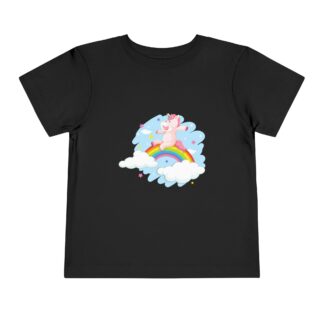 Cute Pink Unicorn on Rainbow Cloud Toddler T-Shirt – Adorable Fantasy Graphic Tee for Kids, Boys & Girls.