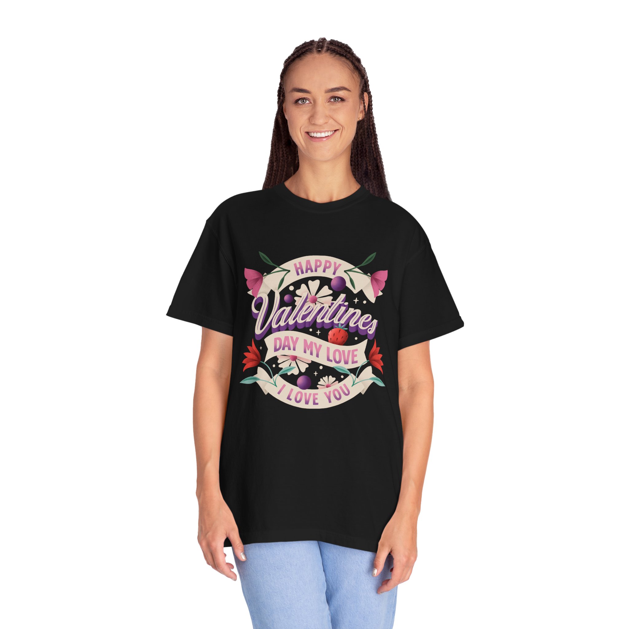Valentine's Day Unisex T-Shirt, Cute Love Shirt, Garment Dyed Tee, Valentine's Gift, Couple's Apparel, Floral Design - Image 3