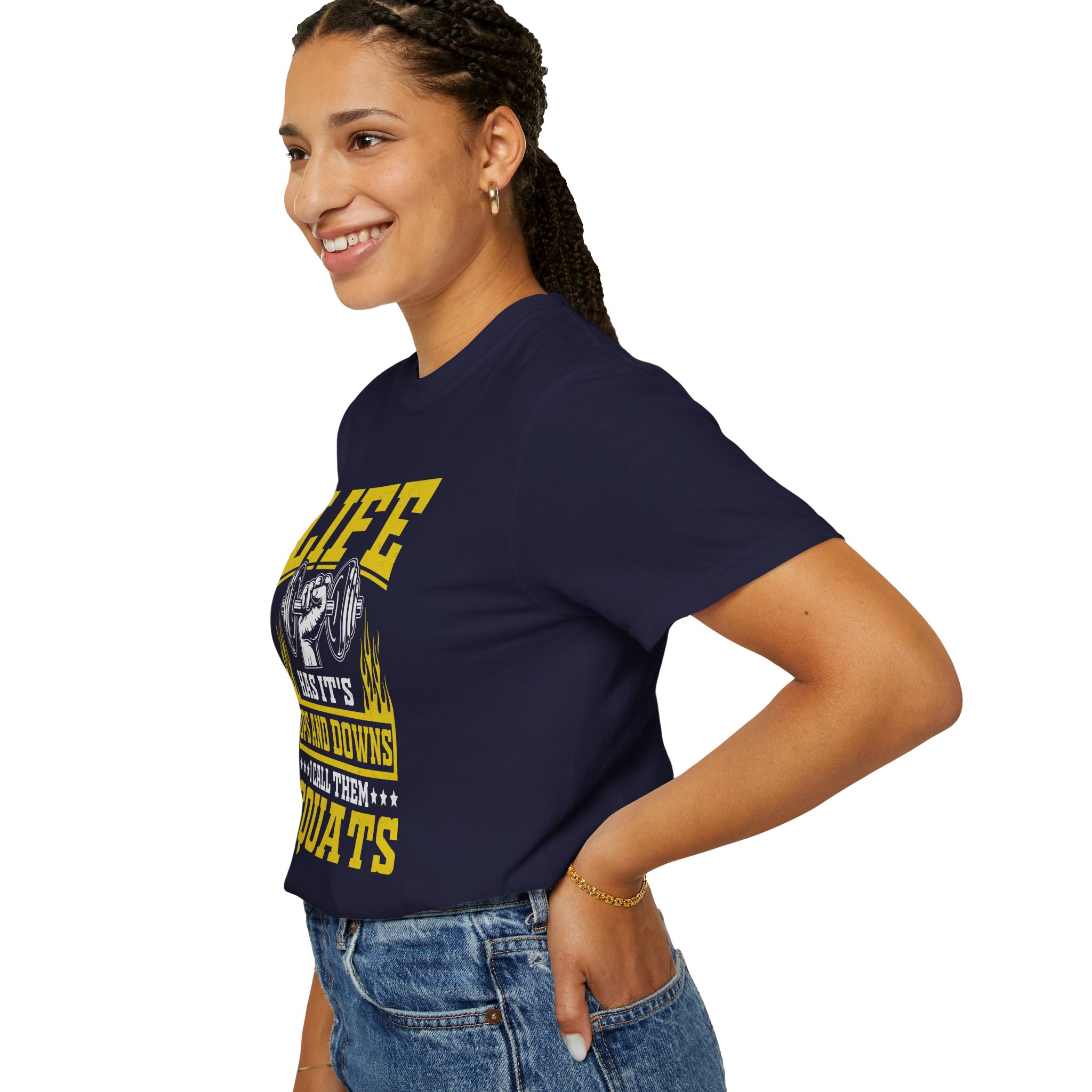 b2 - 6.10 - Life Has Its Ups and Downs I Call Them Squats T-Shirt – Funny Gym Graphic Tee for Fitness Humor & Leg Day Motivation. - Image 5
