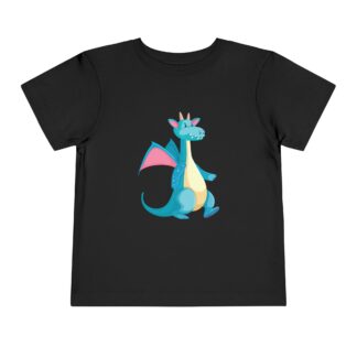 Cute Blue Walking Dragon Toddler T-Shirt – Adorable Dragon Cartoon Graphic Tee for Kids, Boys & Girls.
