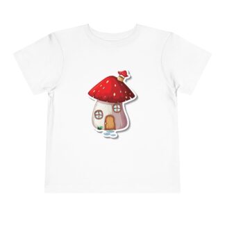 Cute Red Mushroom House Toddler T-Shirt – Adorable Cottage Graphic Tee for Kids, Boys & Girls.