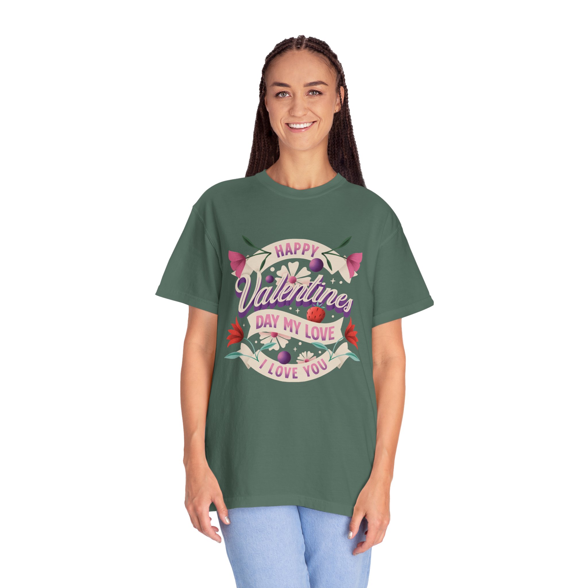 Valentine's Day Unisex T-Shirt, Cute Love Shirt, Garment Dyed Tee, Valentine's Gift, Couple's Apparel, Floral Design - Image 19
