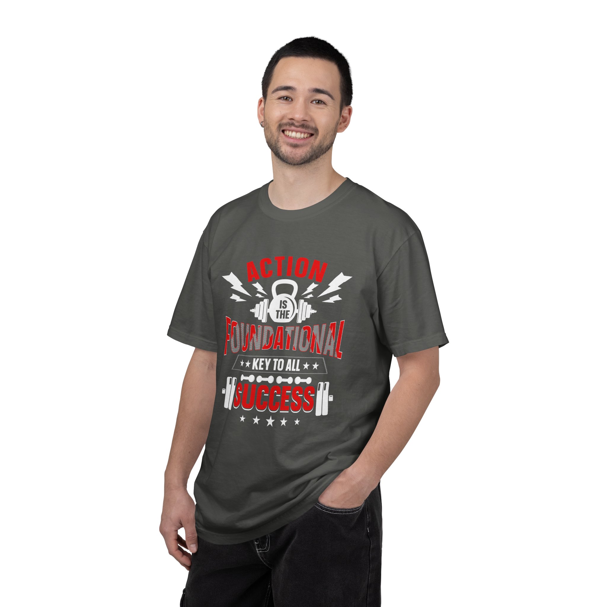 Action Is the Foundational Key to All Success T-Shirt – Motivational Fitness Graphic Tee for Discipline, Drive & Achievement. - Image 2