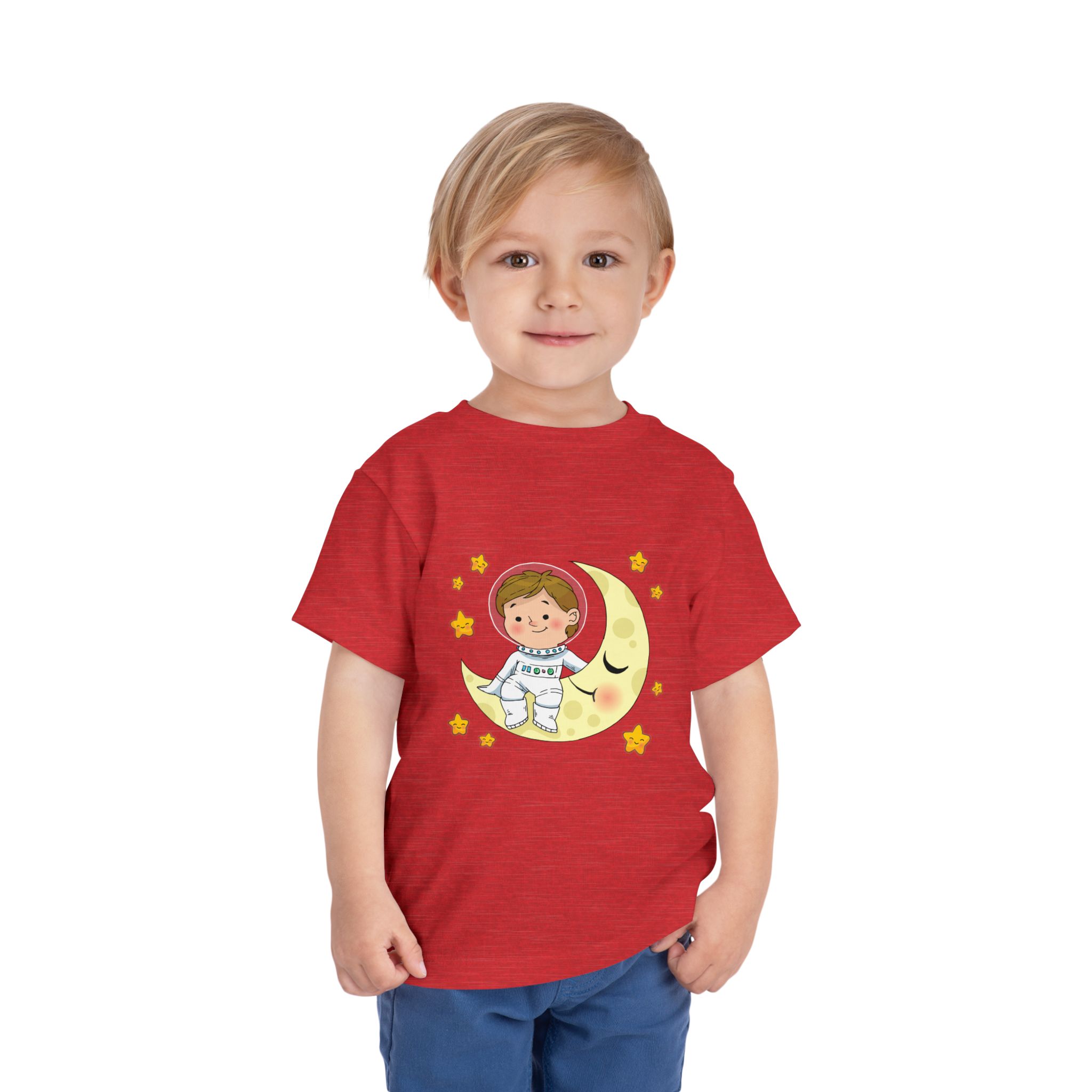 Cute Astronaut on Crescent Moon Toddler T-Shirt – Fun Space Adventure Graphic Tee for Kids, Boys & Girls. - Image 3