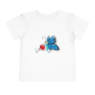 Blue Butterfly Watering Can Toddler T-Shirt – Cute Garden Nature Graphic Tee for Kids, Boys & Girls.