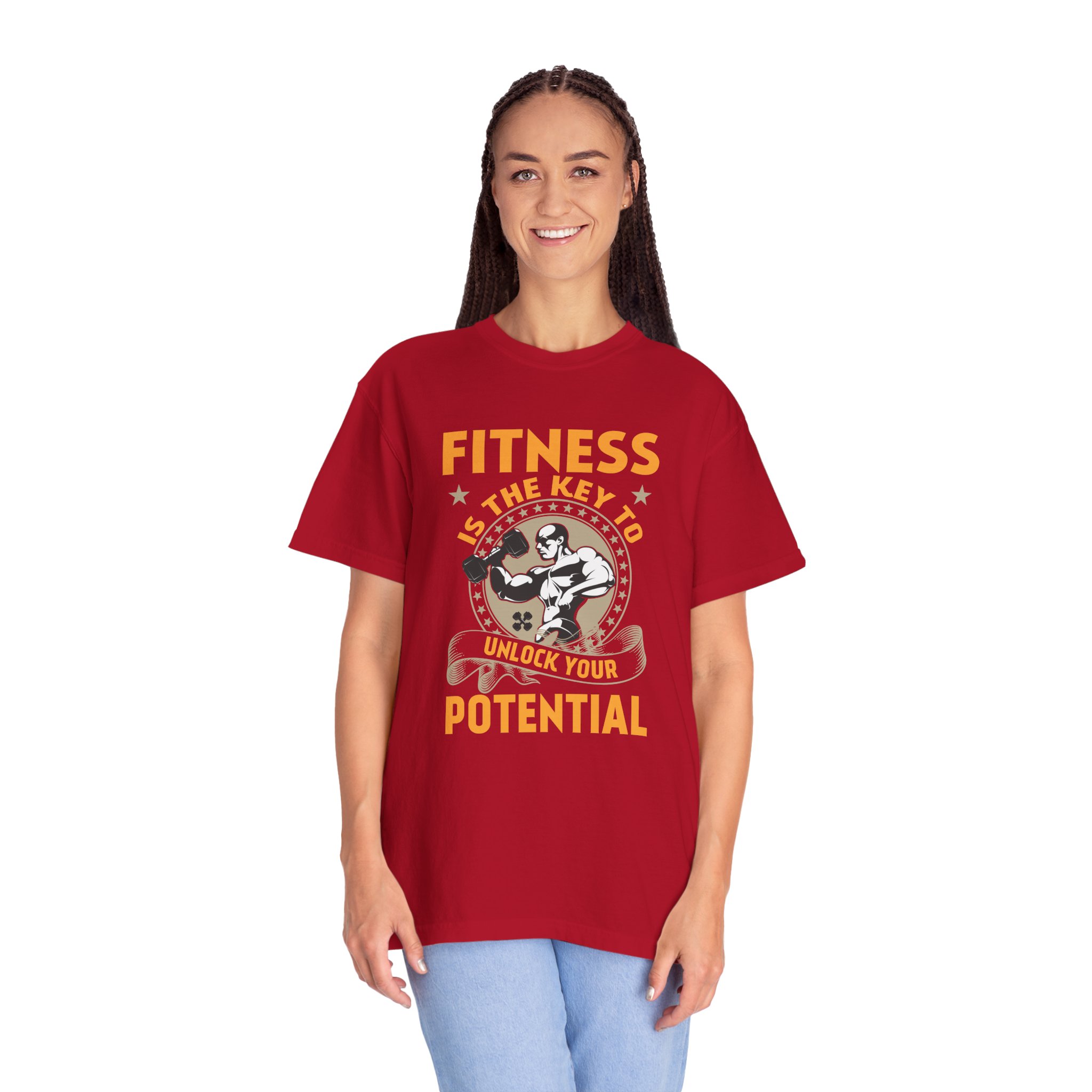 Fitness Is the Key to Unlock Your Potential T-Shirt – Motivational Gym Graphic Tee for Athletes, Strength & Peak Performance. - Image 3