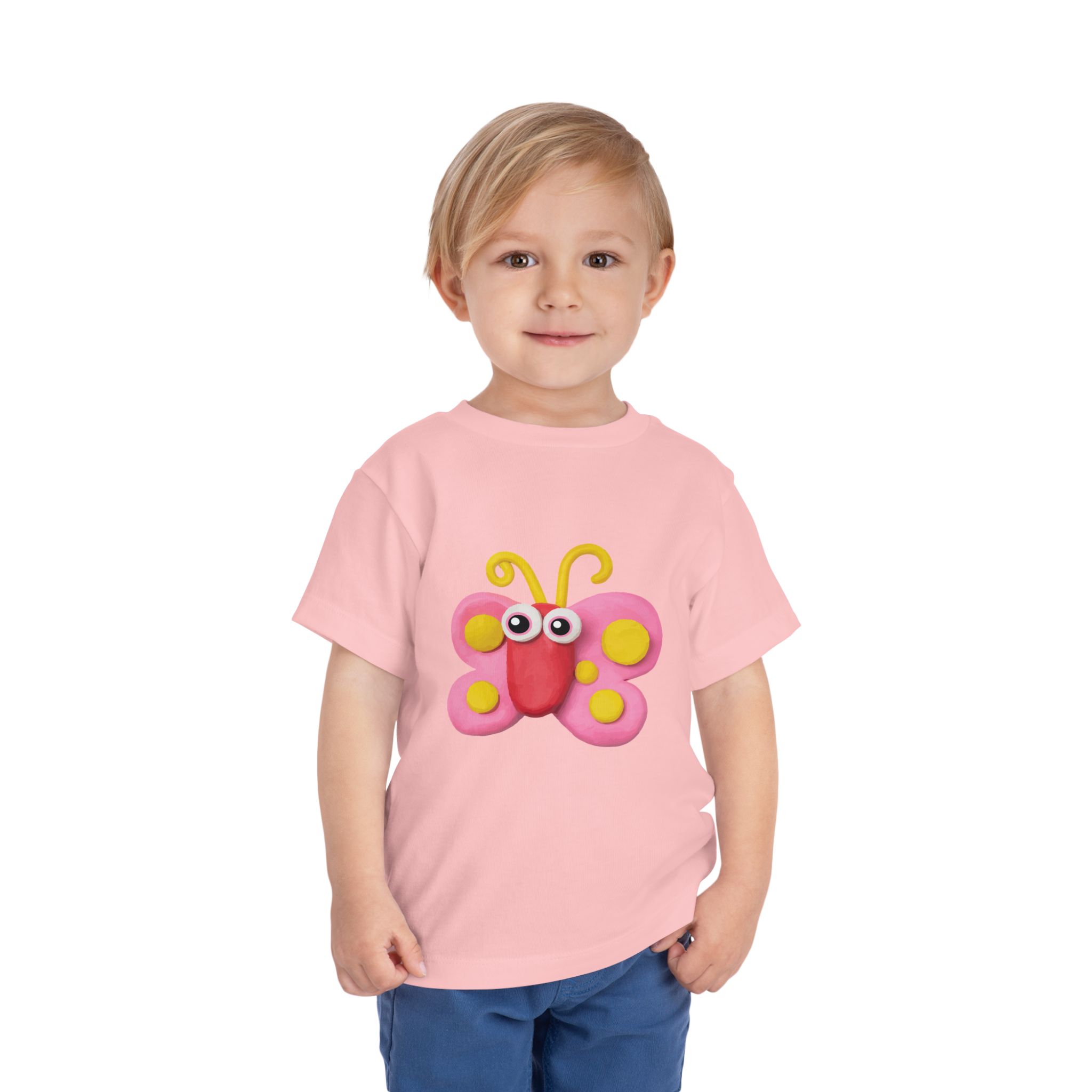 Cute Pink Clay Butterfly Toddler T-Shirt – Adorable Butterfly Graphic Tee for Kids, Boys & Girls. - Image 27