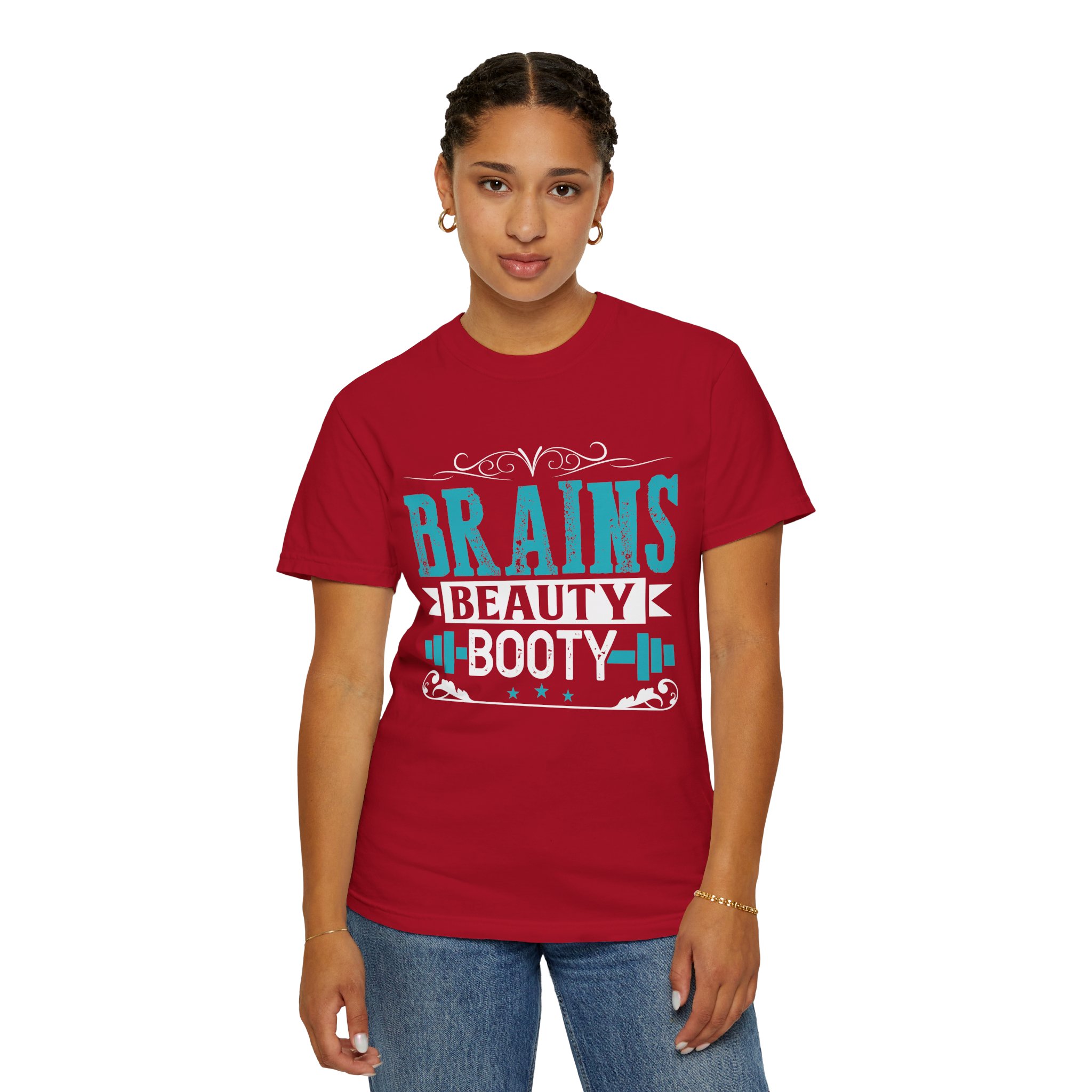 b2 - 6.12 - Brains Beauty Booty T-Shirt – Motivational Fitness Graphic Tee for Confidence, Strength & Empowered Style. - Image 4