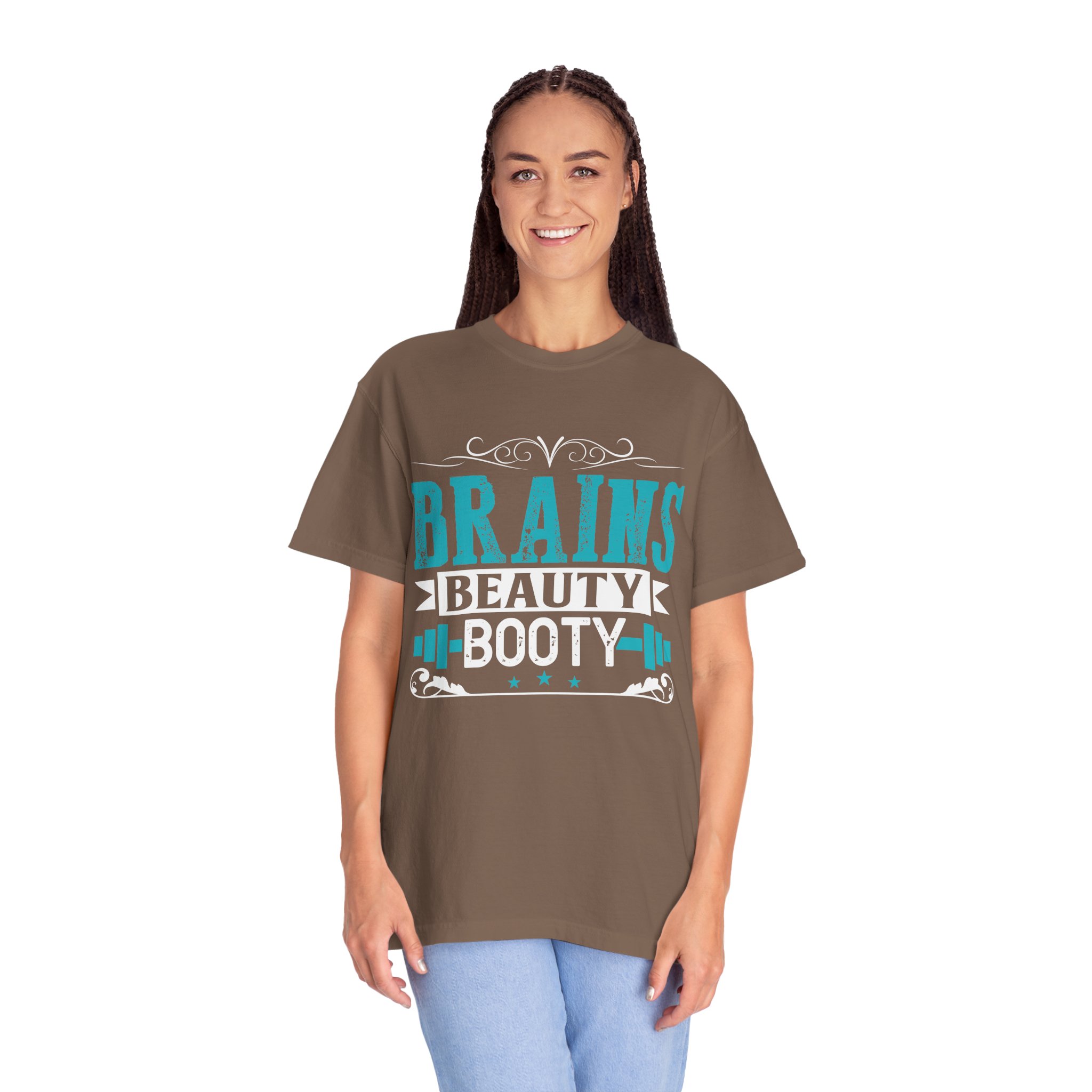 b2 - 6.12 - Brains Beauty Booty T-Shirt – Motivational Fitness Graphic Tee for Confidence, Strength & Empowered Style. - Image 11