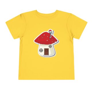 Cute Red Toadstool Cottage Toddler T-Shirt – Adorable Mushroom House Graphic Tee for Kids, Boys & Girls.