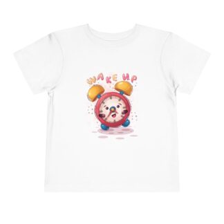 Wake Up Alarm Clock Toddler T-Shirt – Cute Morning Cartoon Graphic Tee for Kids, Boys & Girls.