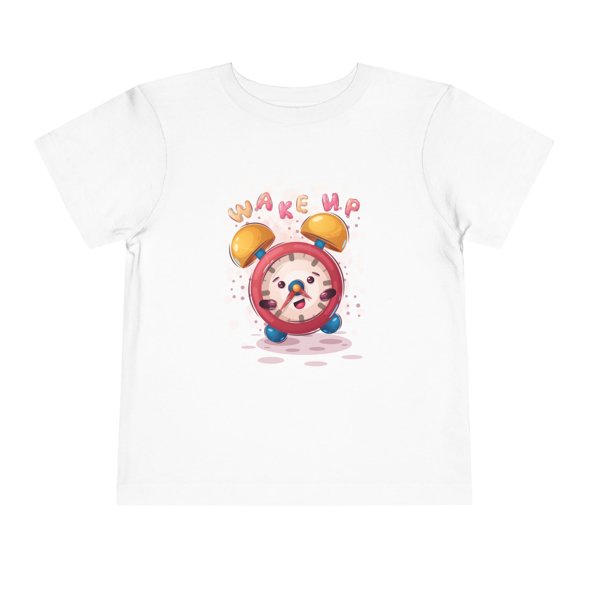 Wake Up Alarm Clock Toddler T-Shirt – Cute Morning Cartoon Graphic Tee for Kids, Boys & Girls.