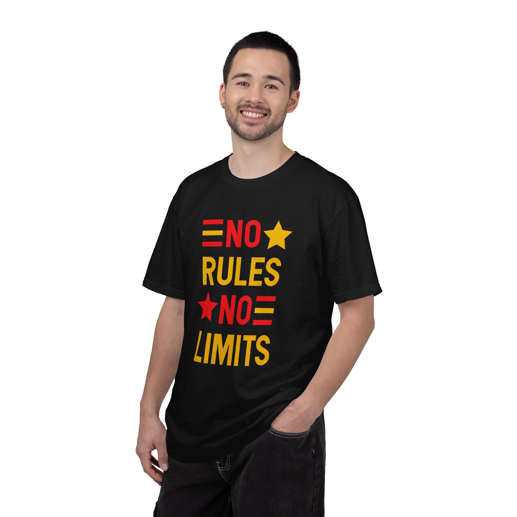 No Rules No Limits Graphic T-Shirt – Bold Retro Star Typography Tee for Streetwear Lovers & Trendy Style. - Image 2