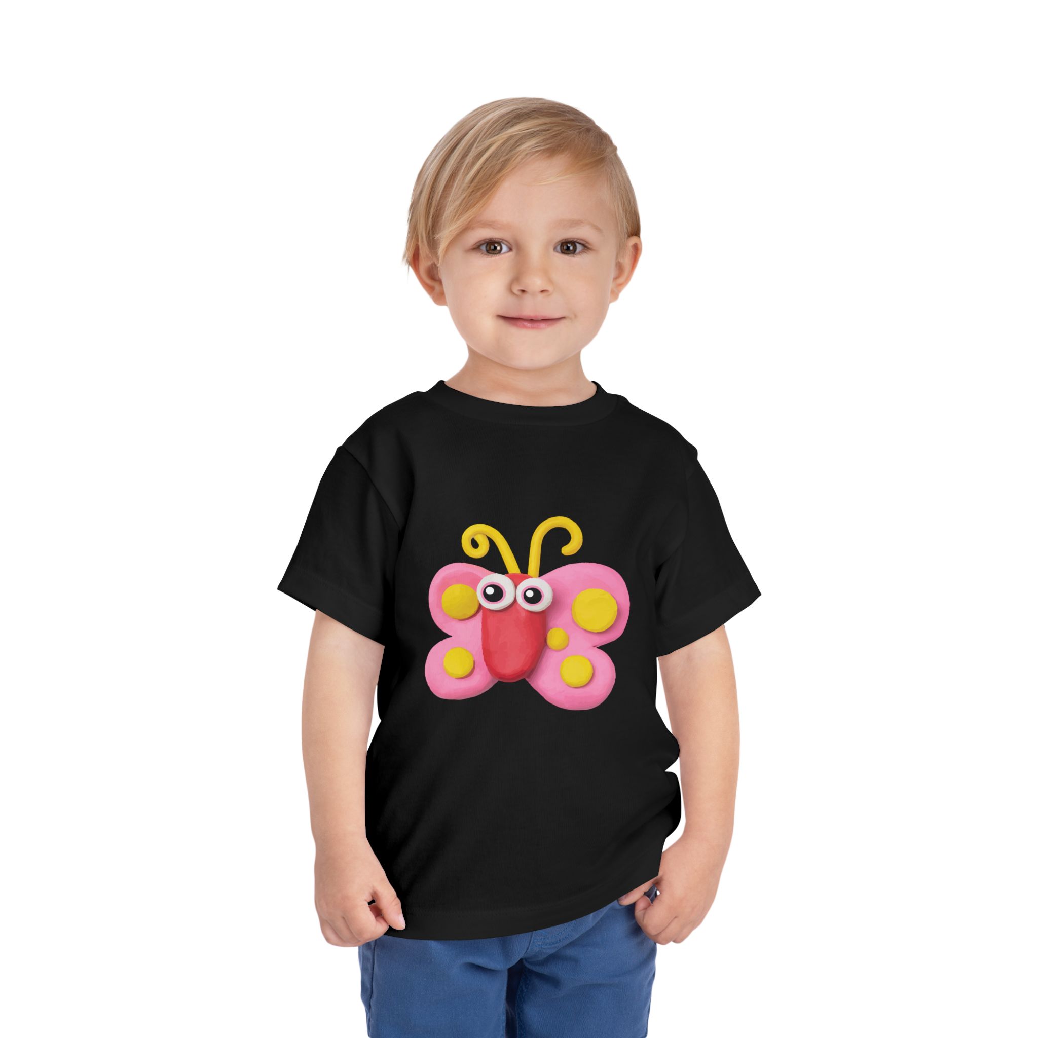 Cute Pink Clay Butterfly Toddler T-Shirt – Adorable Butterfly Graphic Tee for Kids, Boys & Girls. - Image 3