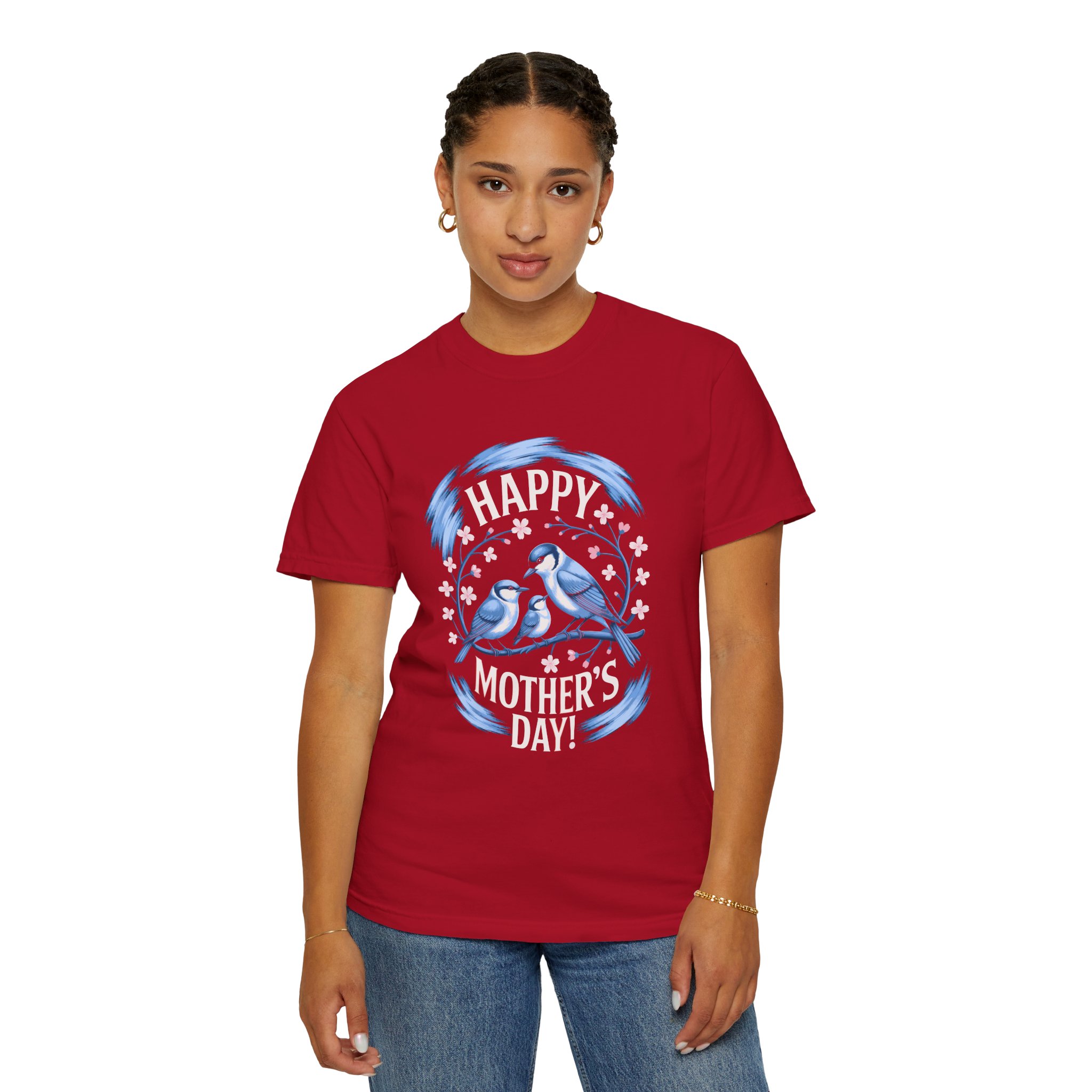 Happy Mother's Day Unisex T-Shirt, Garment-Dyed Tee, Gift for Mom, Spring Fashion, Bird Design Shirt, Casual Wear, Unique Gift Idea. - Image 4