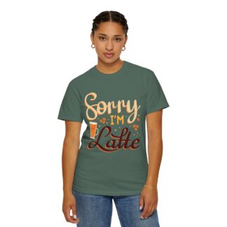 Funny coffee Tshirts for Coffee Lovers - Sorry I’m Latte Unisex Tee - Image 4