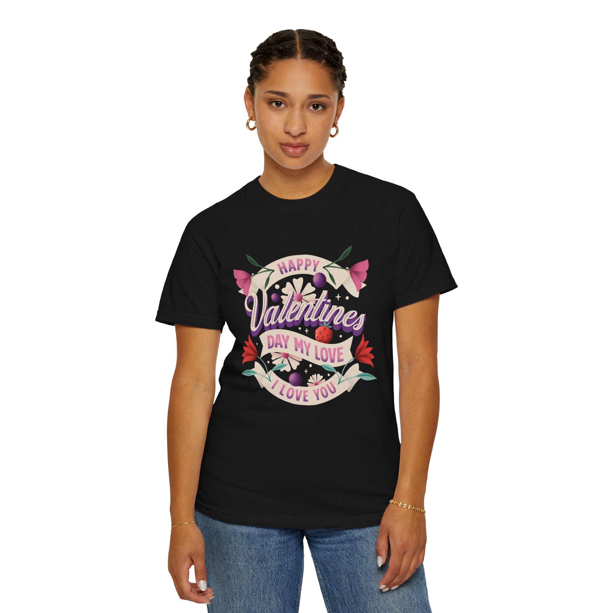 Valentine's Day Unisex T-Shirt, Cute Love Shirt, Garment Dyed Tee, Valentine's Gift, Couple's Apparel, Floral Design - Image 4