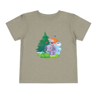 Playful Girl Riding Elephant Toddler T-Shirt – Cute Forest Adventure Graphic Tee for Kids & Toddlers.
